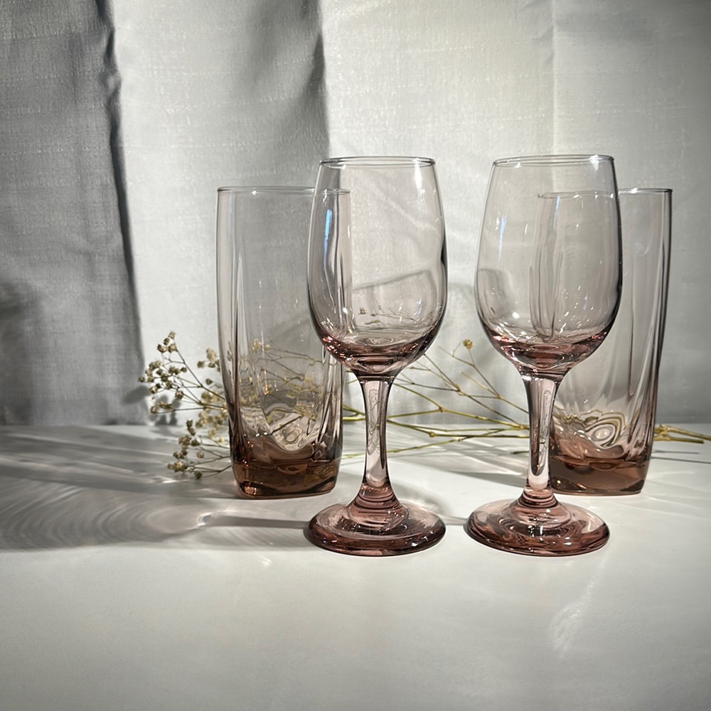 Vintage MCM Libbey Glass Set of 4 • Draped Drinking Glasses & Wine Glasses
